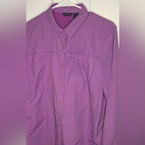 Eddie Bauer Performance Vented Women’s Size Large Lavender Purple Plaid Shirt